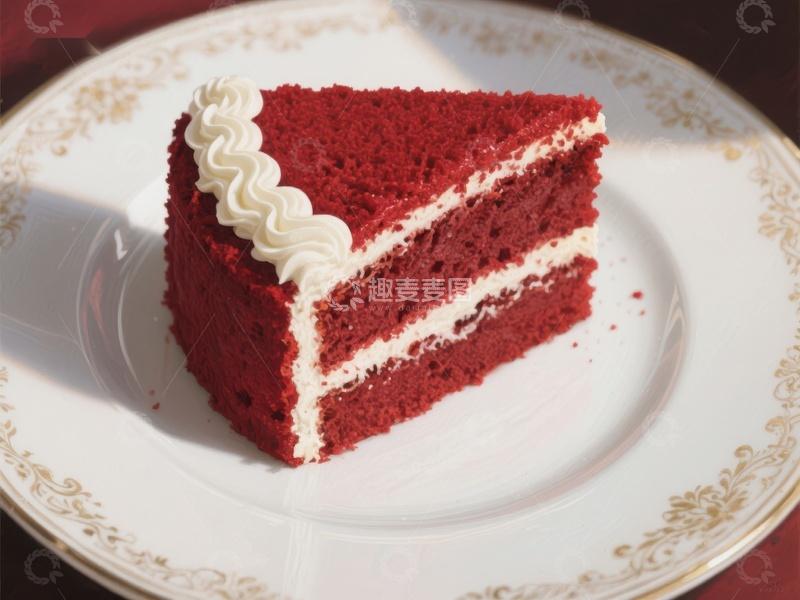 高清大图下载【趣麦麦图】红丝绒蛋糕切片，奶油装饰