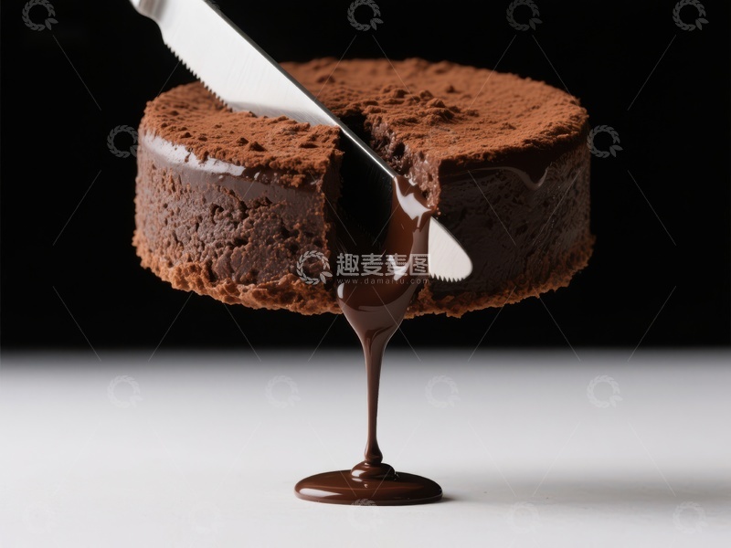 高清大图下载【趣麦麦图】巧克力蛋糕切片，浓郁酱汁流淌
