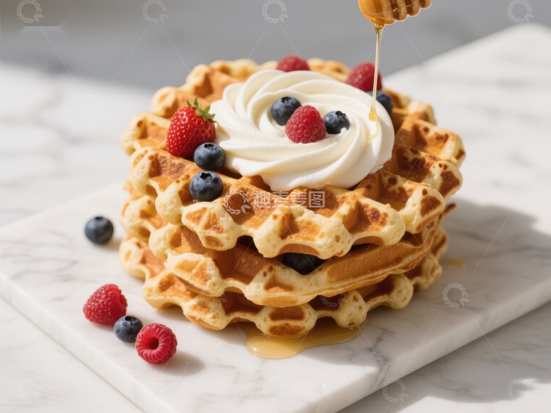 高清大图下载【趣麦麦图】美味华夫饼配奶油和浆果