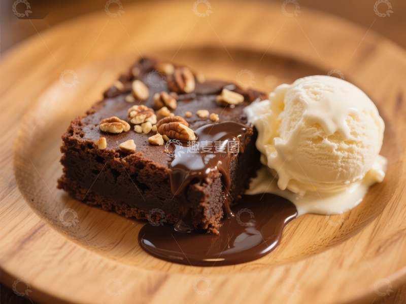 高清大图下载【趣麦麦图】巧克力布朗尼配香草冰淇淋