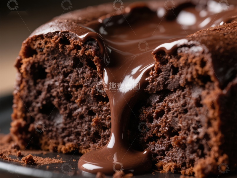 高清大图下载【趣麦麦图】浓郁巧克力蛋糕，丝滑巧克力酱流淌