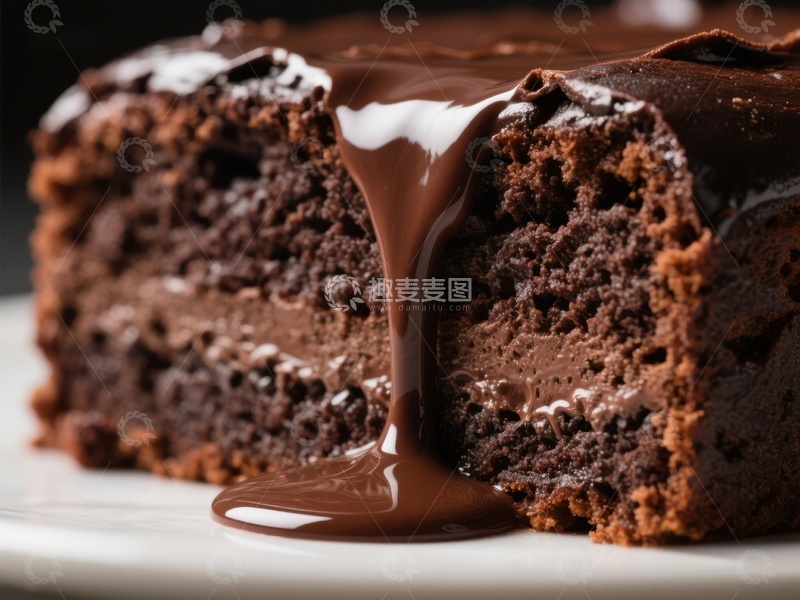 高清大图下载【趣麦麦图】浓郁巧克力蛋糕，酱汁流淌