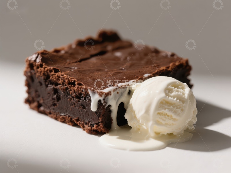 高清大图下载【趣麦麦图】巧克力布朗尼配香草冰淇淋