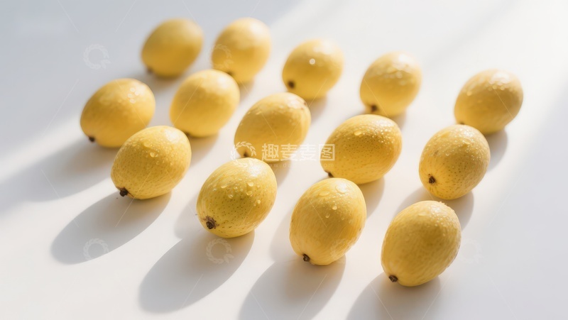 高清大图下载【趣麦麦图】黄色果实排列在白色背景上