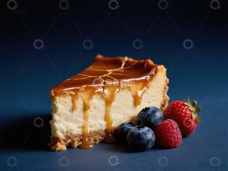 高清大图下载【趣麦麦图】焦糖淋面芝士蛋糕配新鲜莓果