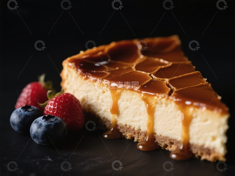 高清大图下载【趣麦麦图】焦糖淋面芝士蛋糕配新鲜浆果