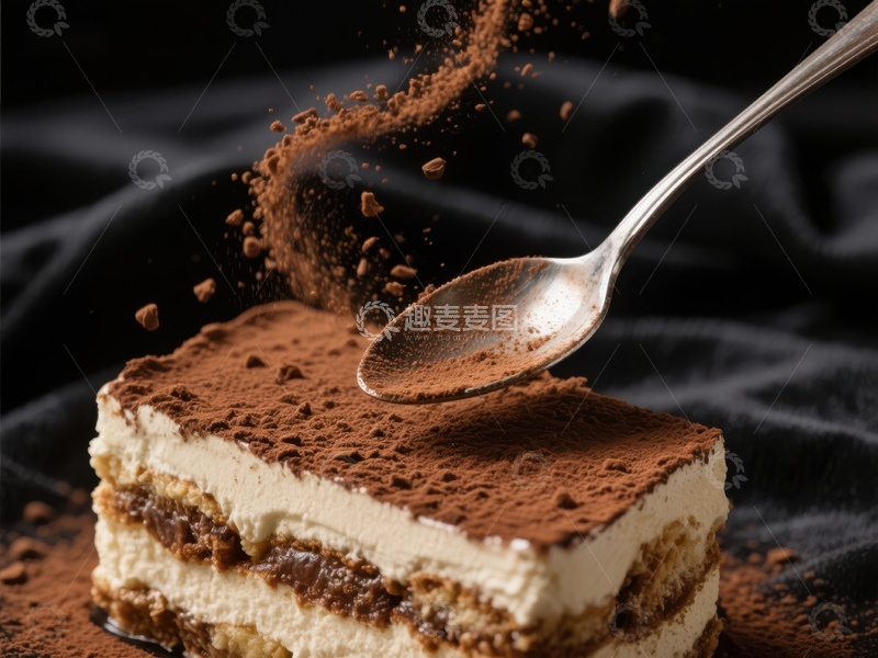 高清大图下载【趣麦麦图】提拉米苏蛋糕撒可可粉瞬间