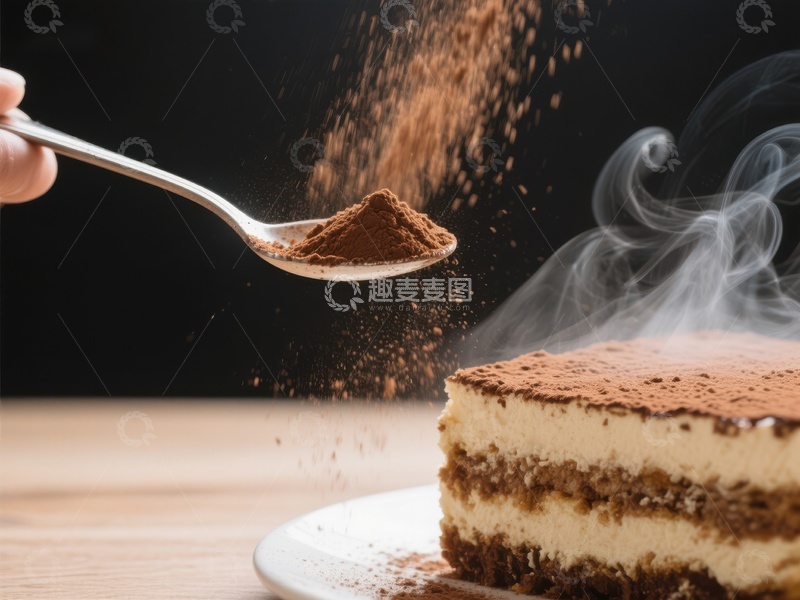 高清大图下载【趣麦麦图】提拉米苏蛋糕撒可可粉瞬间
