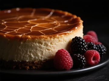焦糖顶芝士蛋糕配新鲜浆果