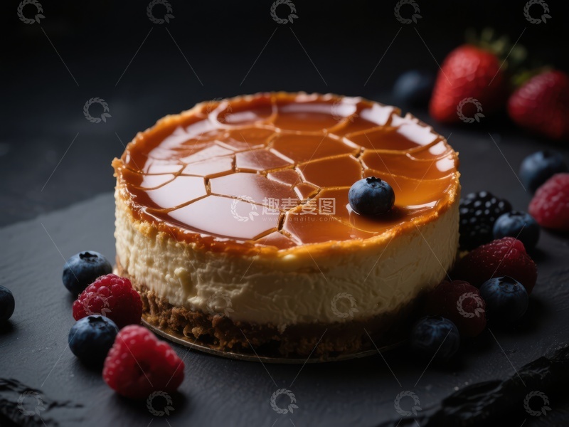 高清大图下载【趣麦麦图】焦糖顶芝士蛋糕配新鲜浆果