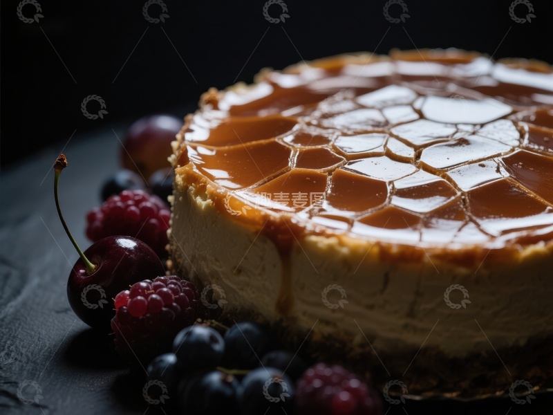 高清大图下载【趣麦麦图】焦糖淋面芝士蛋糕配新鲜浆果
