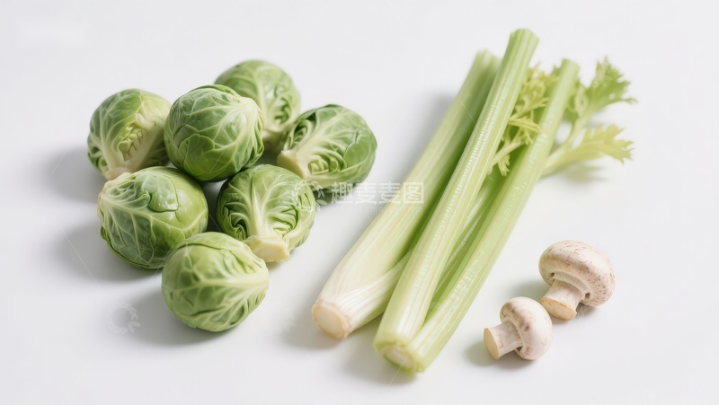 高清大图下载【趣麦麦图】西兰花芽芹菜与蘑菇