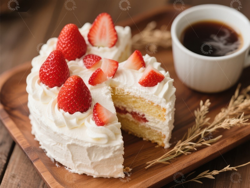 高清大图下载【趣麦麦图】草莓奶油蛋糕配热饮