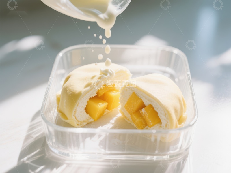 高清大图下载【趣麦麦图】芒果甜点浇上奶油酱