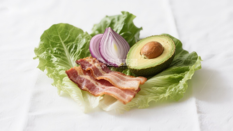 高清大图下载【趣麦麦图】生菜上的培根牛油果沙拉
