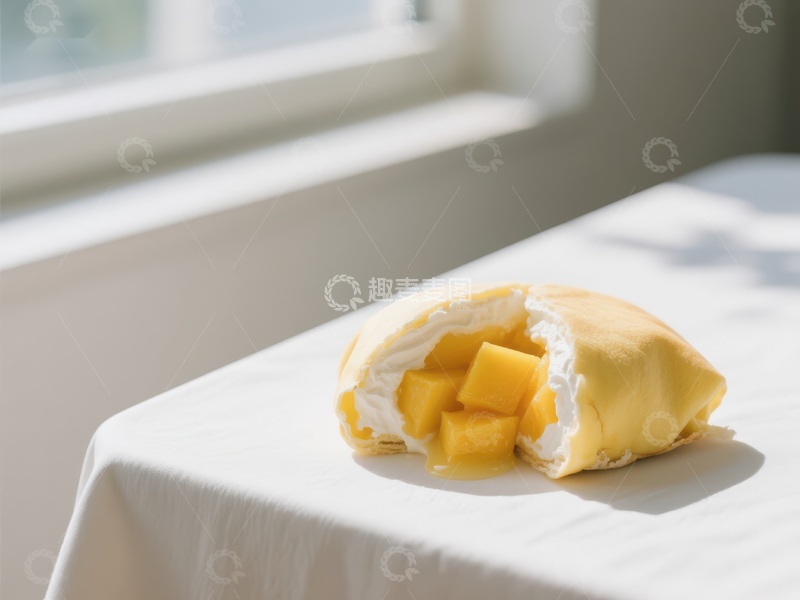 高清大图下载【趣麦麦图】芒果奶油甜点，阳光下的美味