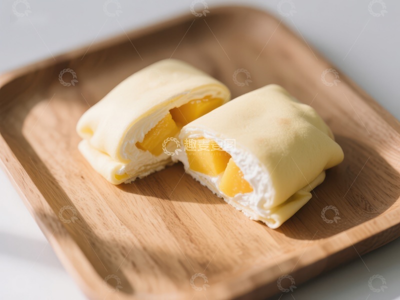 高清大图下载【趣麦麦图】芒果奶油卷蛋糕切片