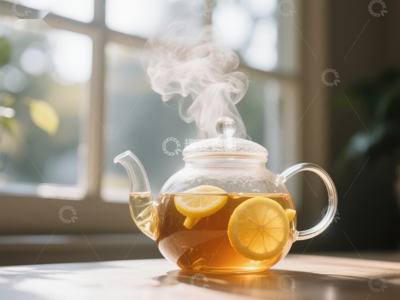 高清大图下载【趣麦麦图】热气腾腾的柠檬茶壶