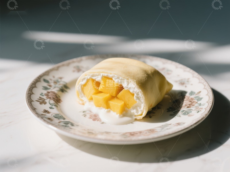高清大图下载【趣麦麦图】芒果奶油卷饼，精致摆盘