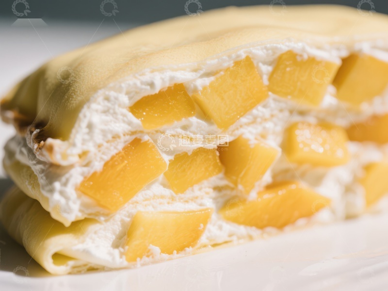 高清大图下载【趣麦麦图】芒果奶油千层蛋糕切片