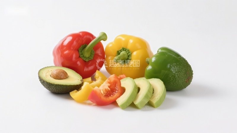 高清大图下载【趣麦麦图】新鲜彩椒与牛油果切片