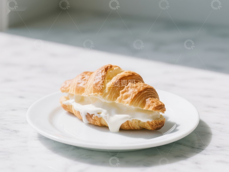 高清大图下载【趣麦麦图】奶油填充的金黄羊角面包