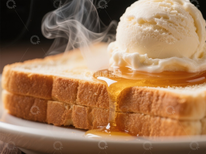 高清大图下载【趣麦麦图】热吐司配冰淇淋与蜂蜜