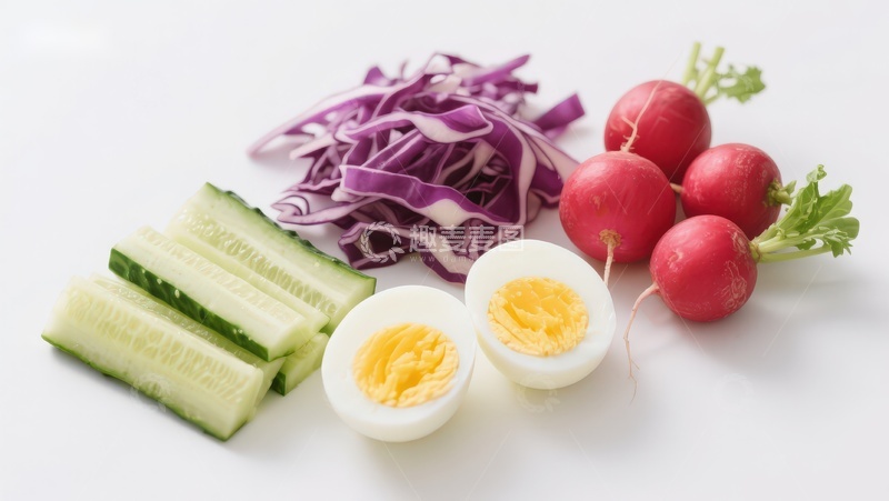 高清大图下载【趣麦麦图】新鲜蔬菜与煮鸡蛋组合
