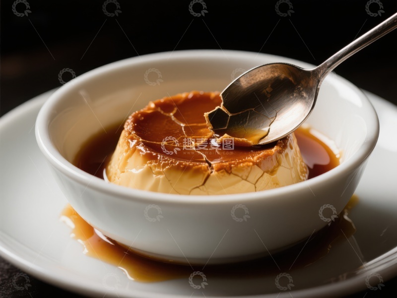 高清大图下载【趣麦麦图】勺子轻敲焦糖布丁