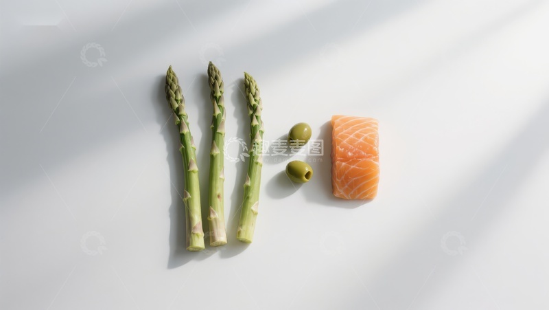 高清大图下载【趣麦麦图】芦笋三文鱼橄榄静物摆拍