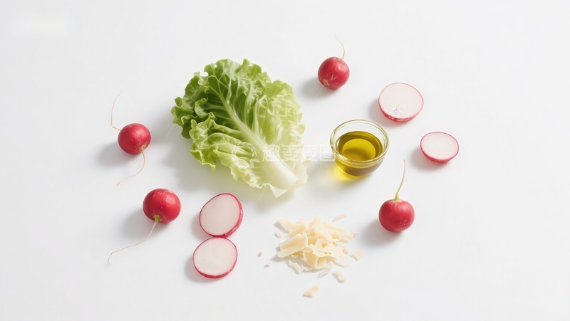 高清大图下载【趣麦麦图】生菜萝卜橄榄油食材摆拍