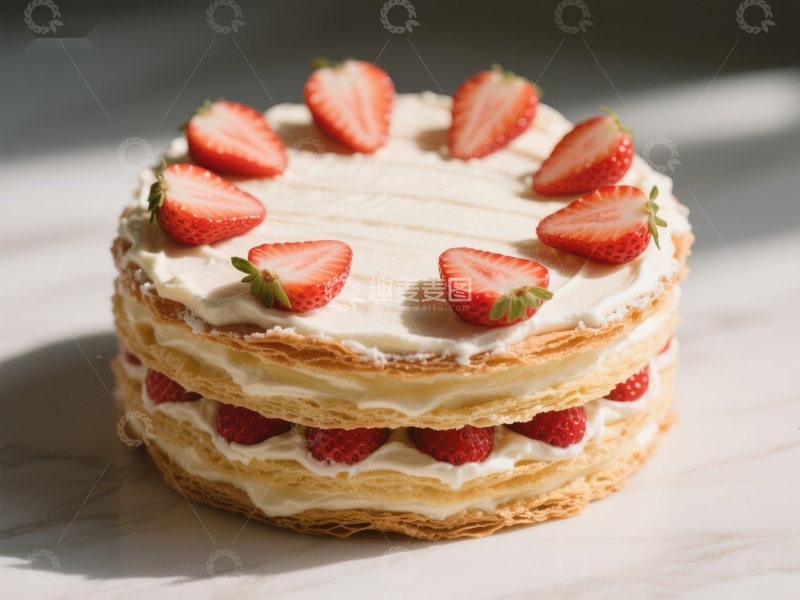 高清大图下载【趣麦麦图】草莓奶油千层蛋糕