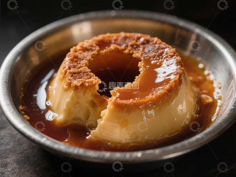 高清大图下载【趣麦麦图】焦糖布丁特写，诱人甜品