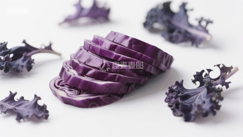 高清大图下载【趣麦麦图】紫甘蓝切片与叶片特写