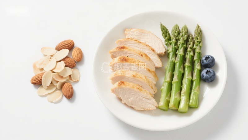 高清大图下载【趣麦麦图】鸡胸肉配芦笋与坚果
