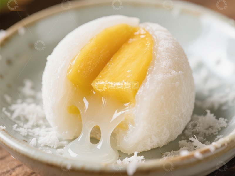 高清大图下载【趣麦麦图】芒果糯米糍，椰蓉点缀