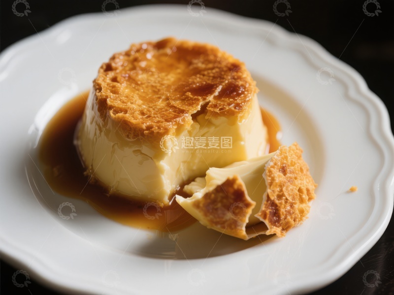 高清大图下载【趣麦麦图】焦糖布丁特写，表面金黄酥脆