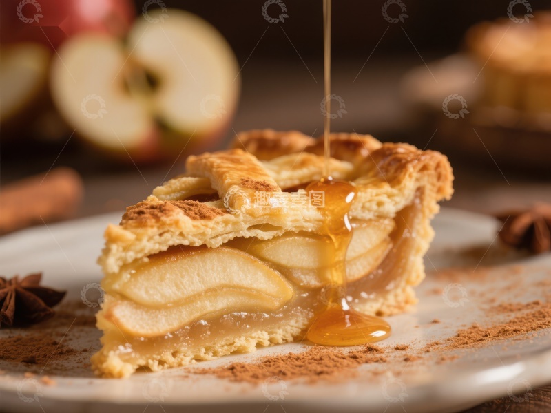 高清大图下载【趣麦麦图】苹果派淋蜂蜜，诱人美食特写