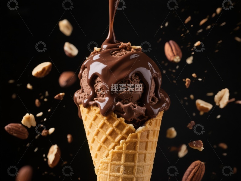 高清大图下载【趣麦麦图】巧克力酱淋在冰淇淋上的瞬间