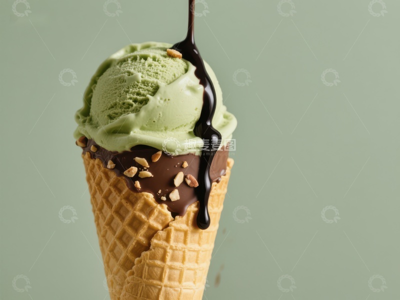 高清大图下载【趣麦麦图】-抹茶冰淇淋配巧克力酱