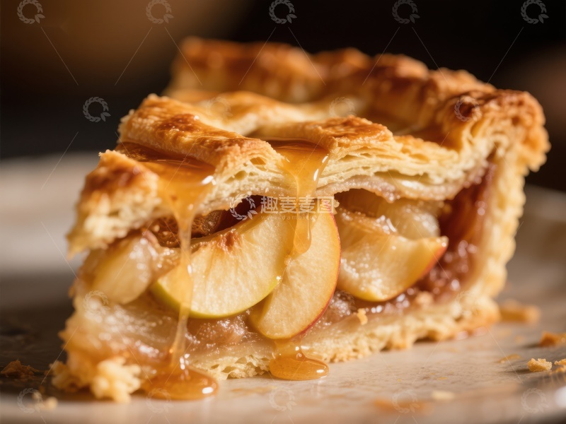 高清大图下载【趣麦麦图】苹果派切片，焦糖淋面
