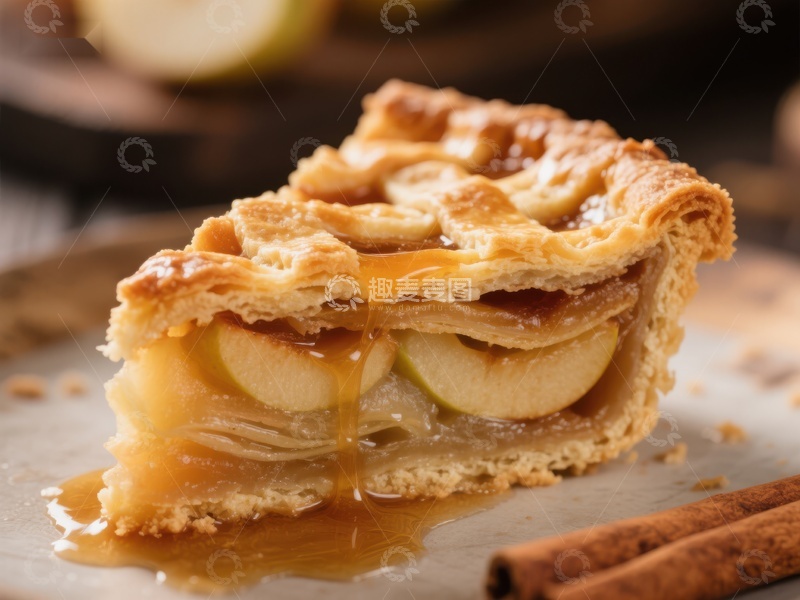 高清大图下载【趣麦麦图】苹果派切片，焦糖流淌