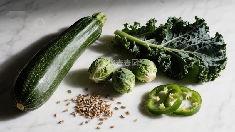 高清大图下载【趣麦麦图】-新鲜蔬菜与种子静物展示