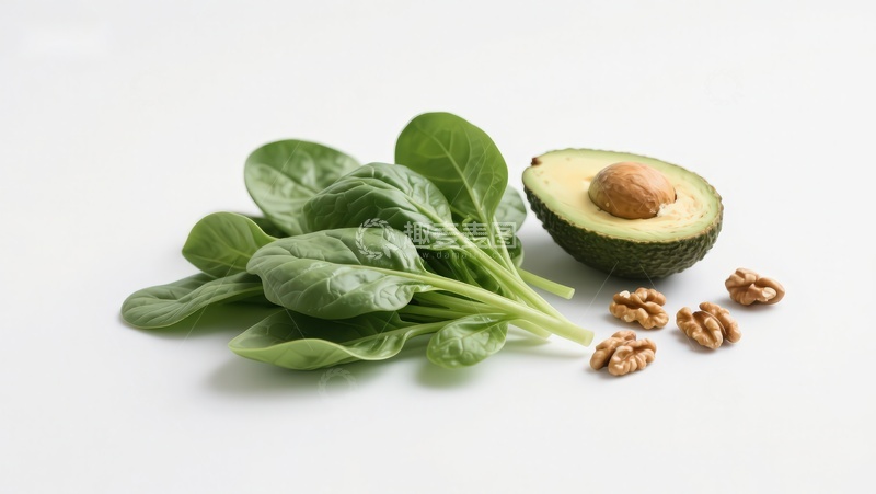 高清大图下载【趣麦麦图】新鲜菠菜牛油果与核桃