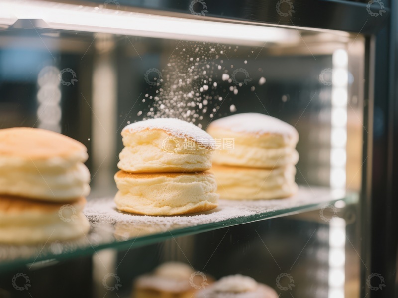 高清大图下载【趣麦麦图】玻璃柜中的松饼撒上糖粉