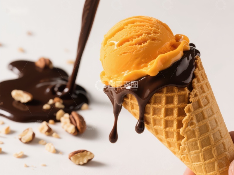 高清大图下载【趣麦麦图】巧克力淋酱浇灌的冰淇淋蛋筒