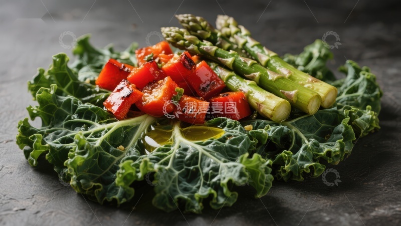 高清大图下载【趣麦麦图】烤蔬菜与羽衣甘蓝摆盘