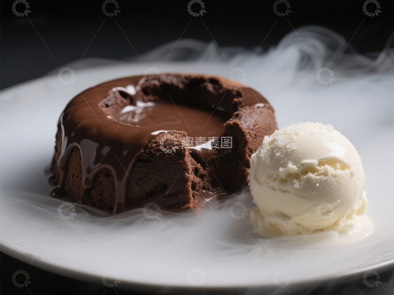 高清大图下载【趣麦麦图】巧克力熔岩蛋糕配冰淇淋