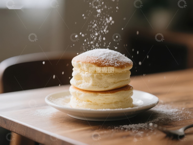 高清大图下载【趣麦麦图】糖粉撒在叠放的松饼上