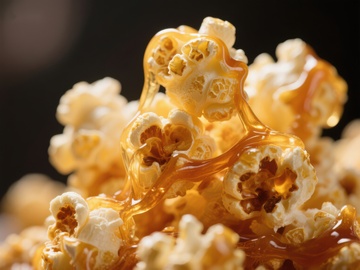 焦糖覆盖的爆米花特写